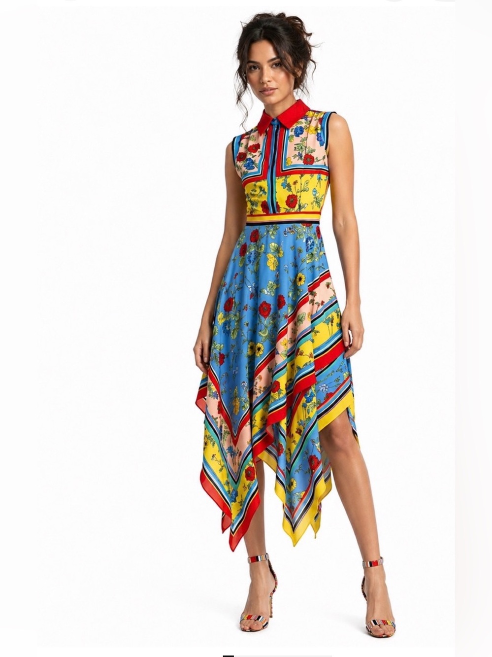 Alice + Olivia Spring 2019 'Farrah' Handkerchief Hem Printed Dress sz 4